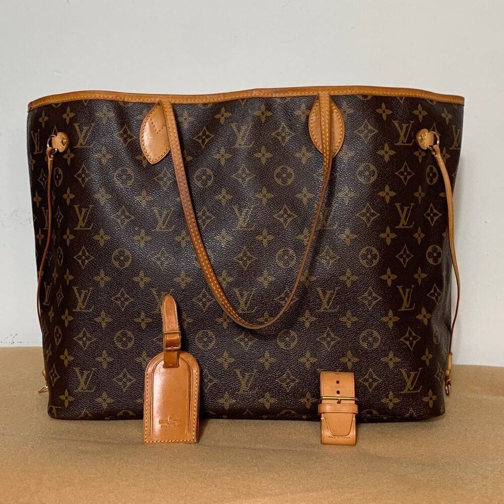 Authentic Louis Vuitton Neverfull GM Brown Monogram Leather Shoulder Bag XL